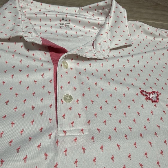 Johnnie O Performance Polo Shirt White Flamingo Print XL Golf Tennis Casual - Picture 4 of 10